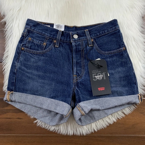 Levi's Size 24 Blue Clue 501 Mid Rise Long Denim‎ Jean Shorts - Picture 1 of 8